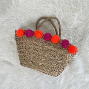 Orange and Pink Summer Straw Tote